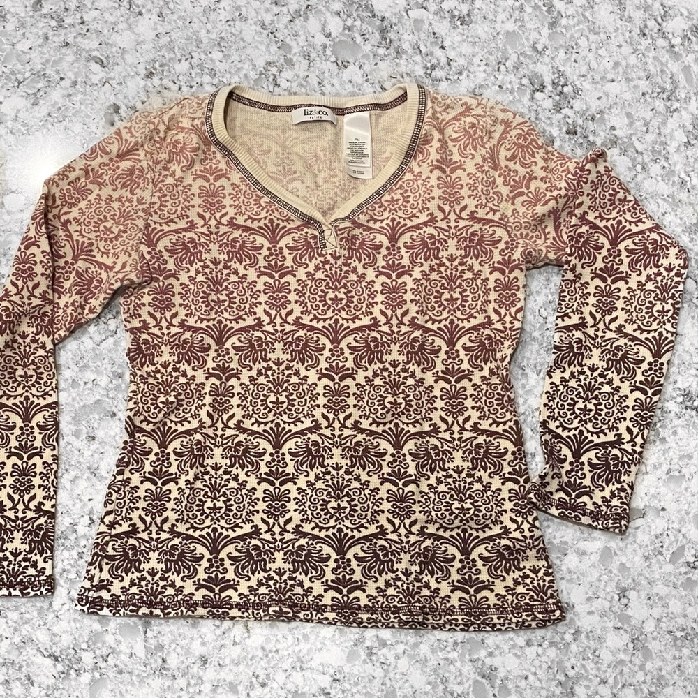 Liz&Co Petite 3/4 Sleeve Pattern Shirt
